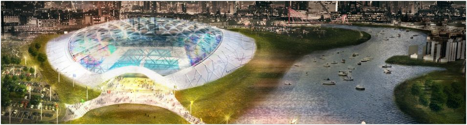 Stadion van de toekomst is licht, mobiel en bescheiden