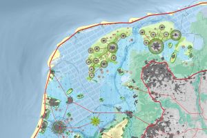 Kaart van Nederland met maritieme projecten en steden, waaronder Den Helder, Alkmaar en Texel.