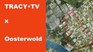 TRACY•TV x Oosterwold: luchtfoto met rood omrand gebied